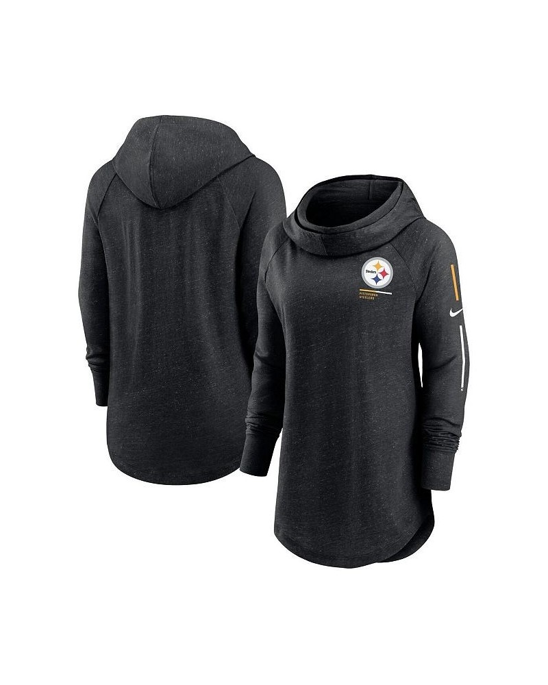 Women's Black Pittsburgh Steelers Minimal Statement Raglan Funnel Neck Pullover Hoodie Black $39.74 Sweatshirts