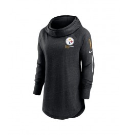 Women's Black Pittsburgh Steelers Minimal Statement Raglan Funnel Neck Pullover Hoodie Black $39.74 Sweatshirts