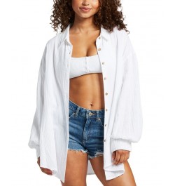 Juniors' Mellow Morning Cotton Button-Front Shirt Snow White $33.60 Tops