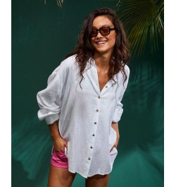 Juniors' Mellow Morning Cotton Button-Front Shirt Snow White $33.60 Tops