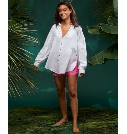 Juniors' Mellow Morning Cotton Button-Front Shirt Snow White $33.60 Tops