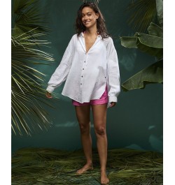 Juniors' Mellow Morning Cotton Button-Front Shirt Snow White $33.60 Tops