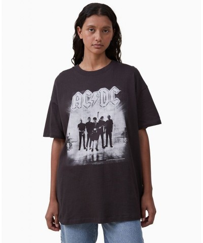 Women's Boyfriend Fit Acdc T-shirt Per Acdc Stage Tour, Washed Black $17.60 Tops