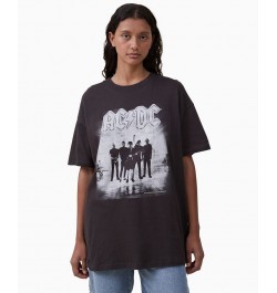 Women's Boyfriend Fit Acdc T-shirt Per Acdc Stage Tour, Washed Black $17.60 Tops