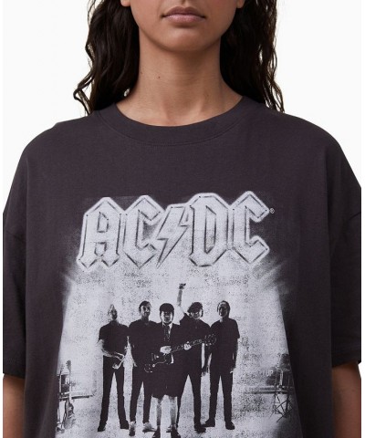 Women's Boyfriend Fit Acdc T-shirt Per Acdc Stage Tour, Washed Black $17.60 Tops