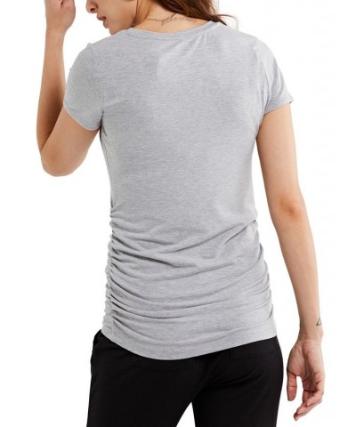 Luxe Side Ruched V-Scoop Maternity T Shirt Light Grey $25.20 Tops