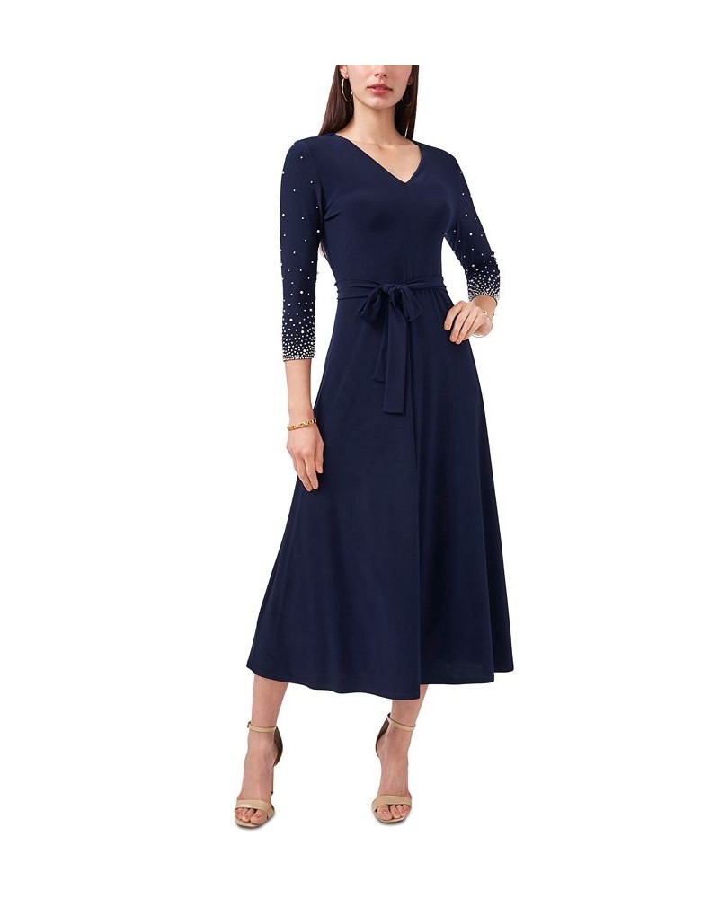 V-Neck Beaded Midi Dress Lovely Navy $50.49 Dresses