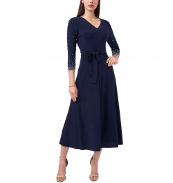 V-Neck Beaded Midi Dress Lovely Navy $50.49 Dresses