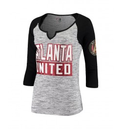 Women's Black Atlanta United FC Space Dye Raglan 3/4-Sleeve T-shirt Black $25.49 Tops