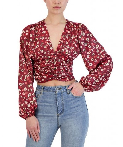 Women's Cropped Floral Shirred Top White $30.77 Tops