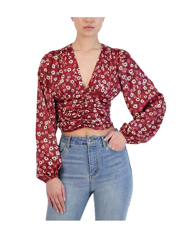 Women's Cropped Floral Shirred Top White $30.77 Tops