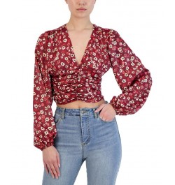 Women's Cropped Floral Shirred Top White $30.77 Tops