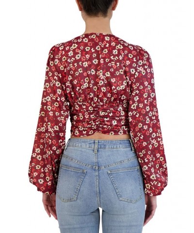 Women's Cropped Floral Shirred Top White $30.77 Tops