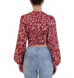 Women's Cropped Floral Shirred Top White $30.77 Tops