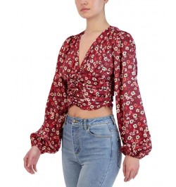 Women's Cropped Floral Shirred Top White $30.77 Tops