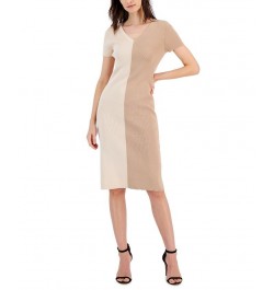 Women's Colorblocked Ribbed Sweater Dress Tan/Beige $37.00 Dresses