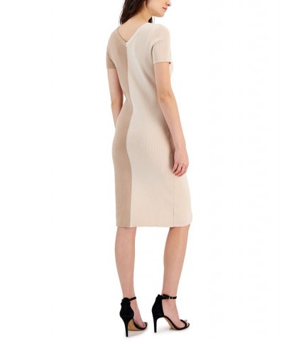 Women's Colorblocked Ribbed Sweater Dress Tan/Beige $37.00 Dresses