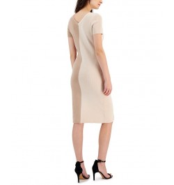 Women's Colorblocked Ribbed Sweater Dress Tan/Beige $37.00 Dresses