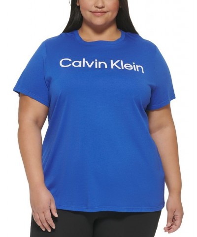Plus Size Crewneck Logo T-Shirt Blue $12.20 Tops