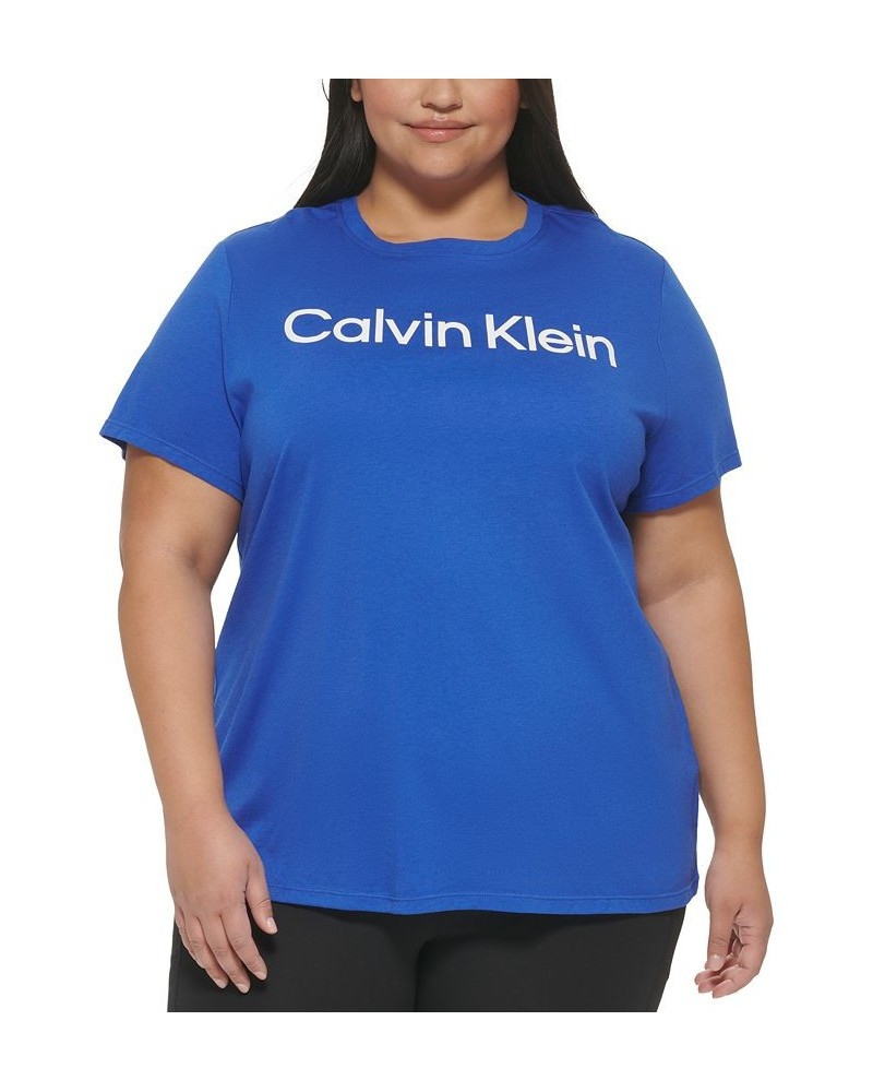 Plus Size Crewneck Logo T-Shirt Blue $12.20 Tops