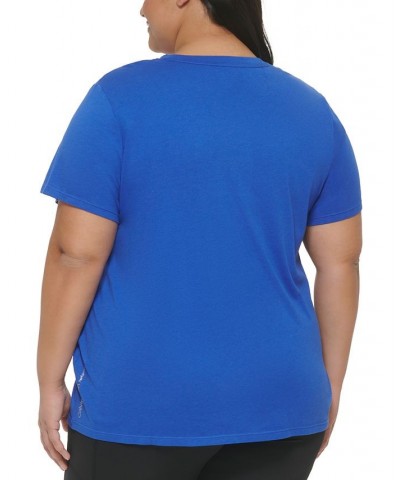 Plus Size Crewneck Logo T-Shirt Blue $12.20 Tops