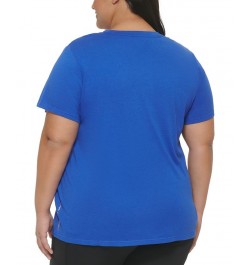 Plus Size Crewneck Logo T-Shirt Blue $12.20 Tops