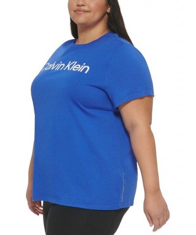 Plus Size Crewneck Logo T-Shirt Blue $12.20 Tops