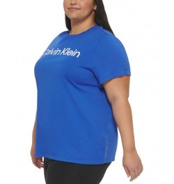 Plus Size Crewneck Logo T-Shirt Blue $12.20 Tops