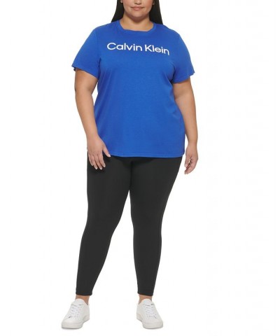 Plus Size Crewneck Logo T-Shirt Blue $12.20 Tops