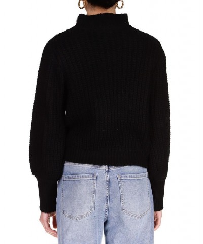 Women's Mock Neck Embellished-Shoulder Sweater Black $34.19 Sweaters