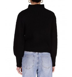 Women's Mock Neck Embellished-Shoulder Sweater Black $34.19 Sweaters