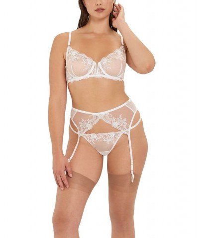 Marseille Lingerie Embroidered Suspenders Garter Belt White $15.42 Lingerie