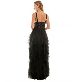 Juniors' Sequined Lace Tiered Bustier Gown Black $77.33 Dresses