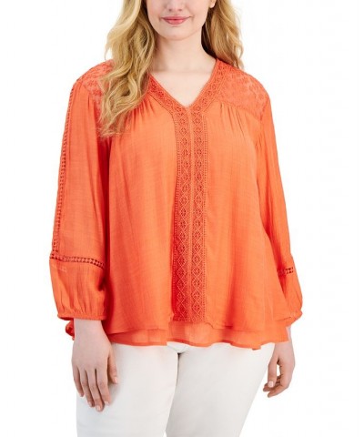 Plus Size Lace-Trim Long-Sleeve Top Winter White $19.94 Tops