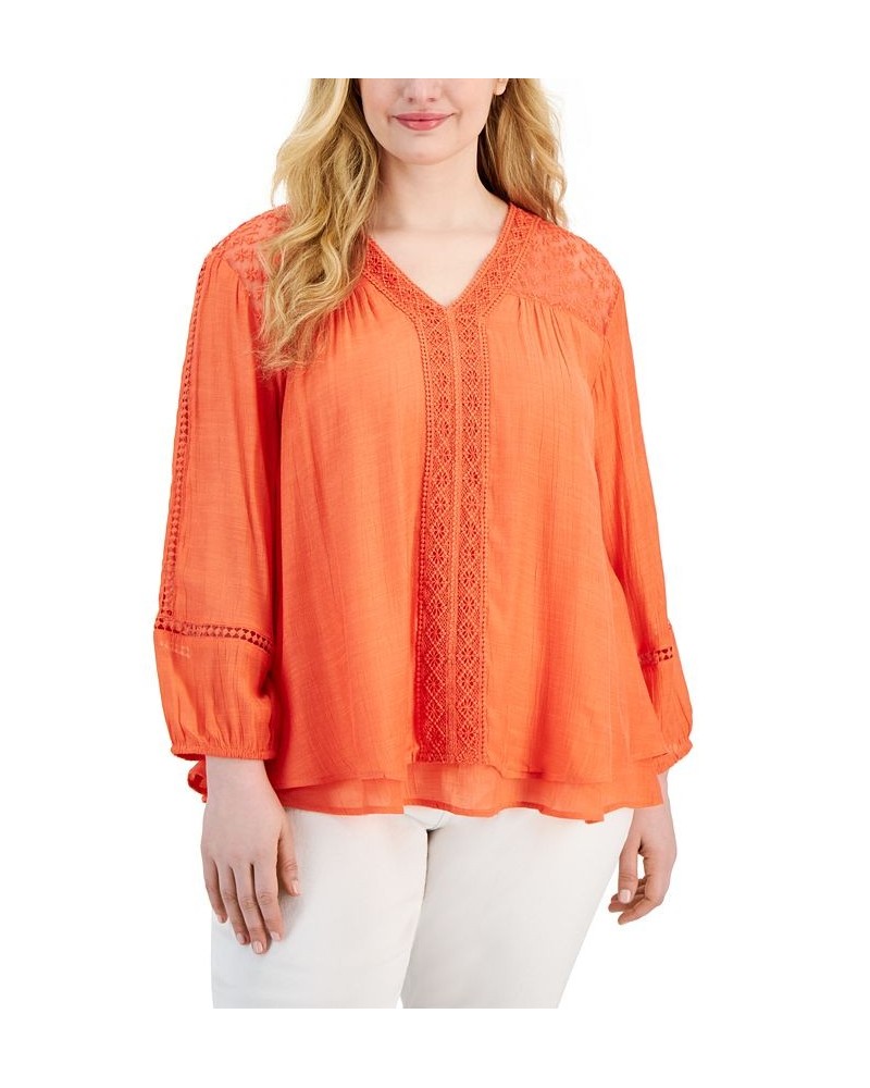 Plus Size Lace-Trim Long-Sleeve Top Winter White $19.94 Tops