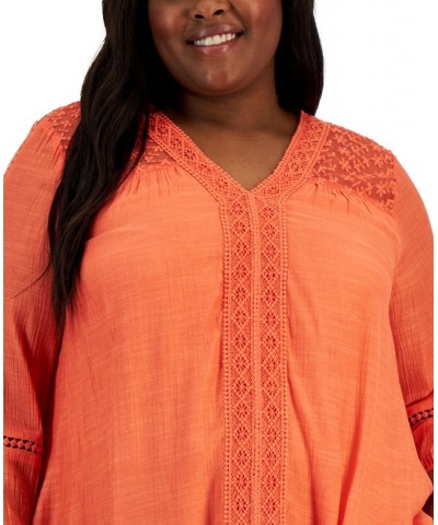 Plus Size Lace-Trim Long-Sleeve Top Winter White $19.94 Tops