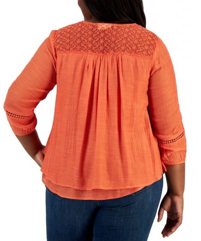 Plus Size Lace-Trim Long-Sleeve Top Winter White $19.94 Tops