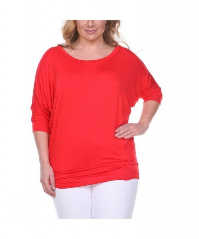 Plus Size Bat Sleeve Tunic Top Red $32.24 Tops