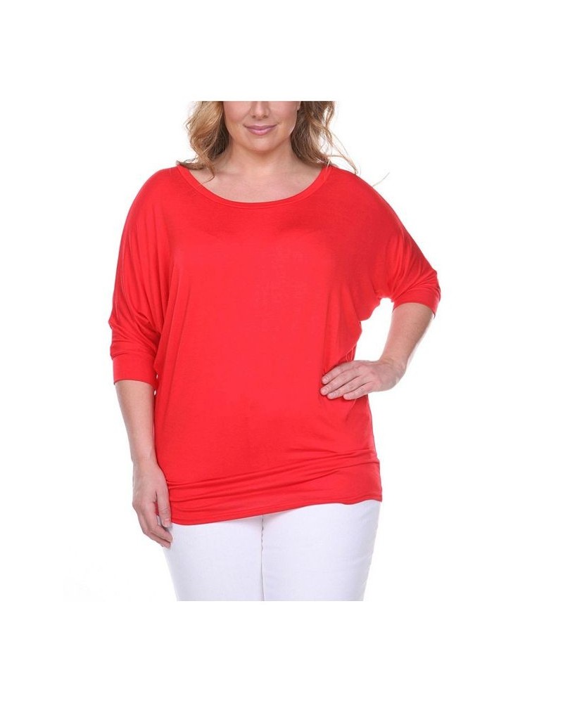 Plus Size Bat Sleeve Tunic Top Red $32.24 Tops