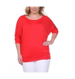 Plus Size Bat Sleeve Tunic Top Red $32.24 Tops