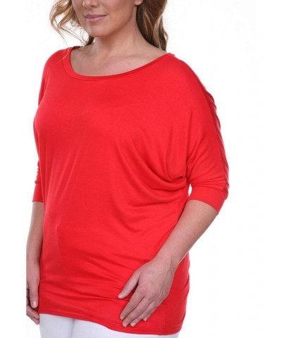 Plus Size Bat Sleeve Tunic Top Red $32.24 Tops