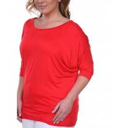 Plus Size Bat Sleeve Tunic Top Red $32.24 Tops