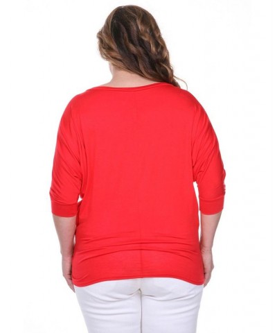 Plus Size Bat Sleeve Tunic Top Red $32.24 Tops