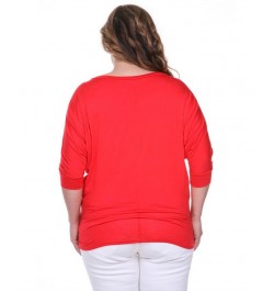 Plus Size Bat Sleeve Tunic Top Red $32.24 Tops