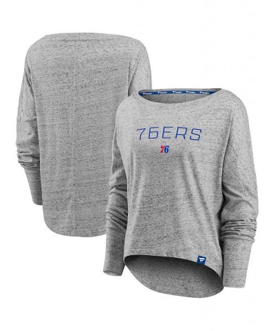 Women's Branded Heathered Gray Philadelphia 76ers Nostalgia Off-The-Shoulder Long Sleeve T-shirt Heathered Gray $24.50 Tops