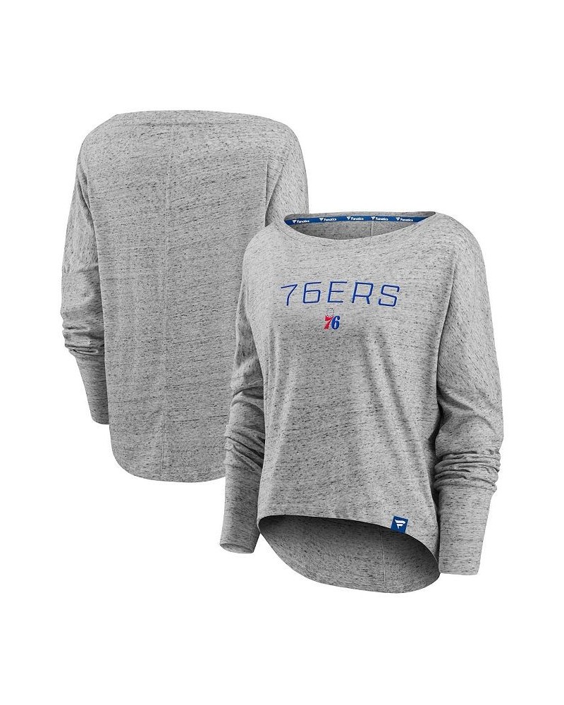 Women's Branded Heathered Gray Philadelphia 76ers Nostalgia Off-The-Shoulder Long Sleeve T-shirt Heathered Gray $24.50 Tops