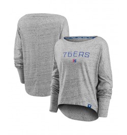 Women's Branded Heathered Gray Philadelphia 76ers Nostalgia Off-The-Shoulder Long Sleeve T-shirt Heathered Gray $24.50 Tops