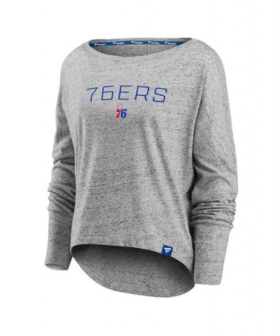 Women's Branded Heathered Gray Philadelphia 76ers Nostalgia Off-The-Shoulder Long Sleeve T-shirt Heathered Gray $24.50 Tops