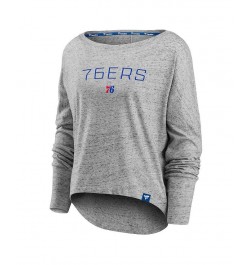 Women's Branded Heathered Gray Philadelphia 76ers Nostalgia Off-The-Shoulder Long Sleeve T-shirt Heathered Gray $24.50 Tops