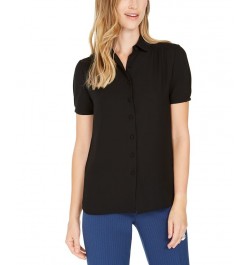 Cap-Sleeve Button-Up Blouse Anne Black $40.05 Tops